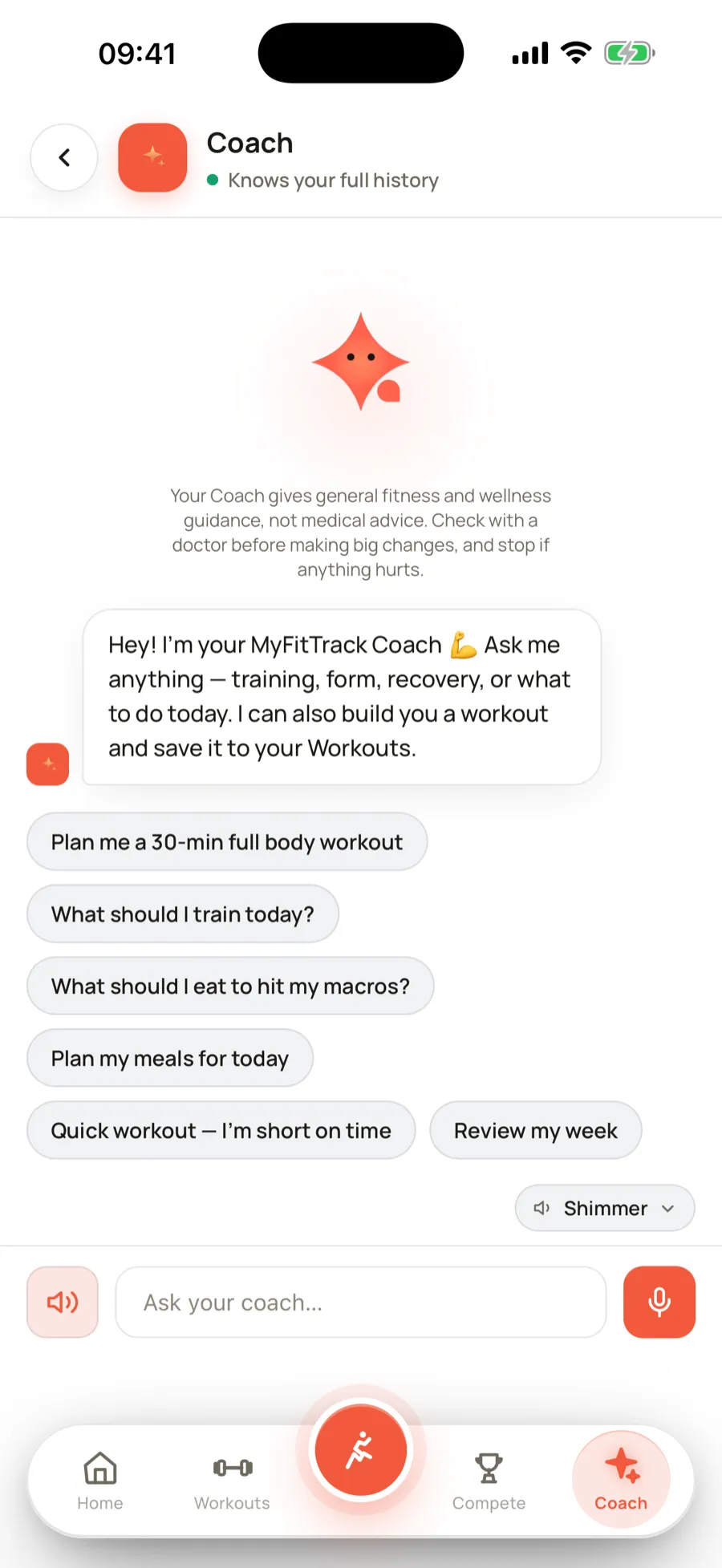 The AI coach answering a question using the user's logged history