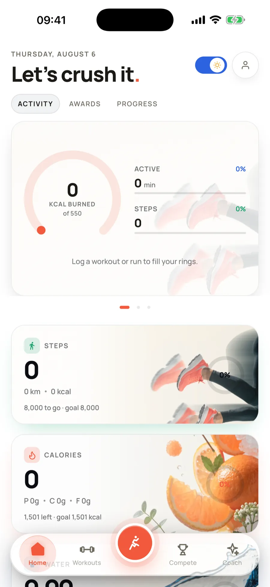 MyFitTrack home screen in the light theme